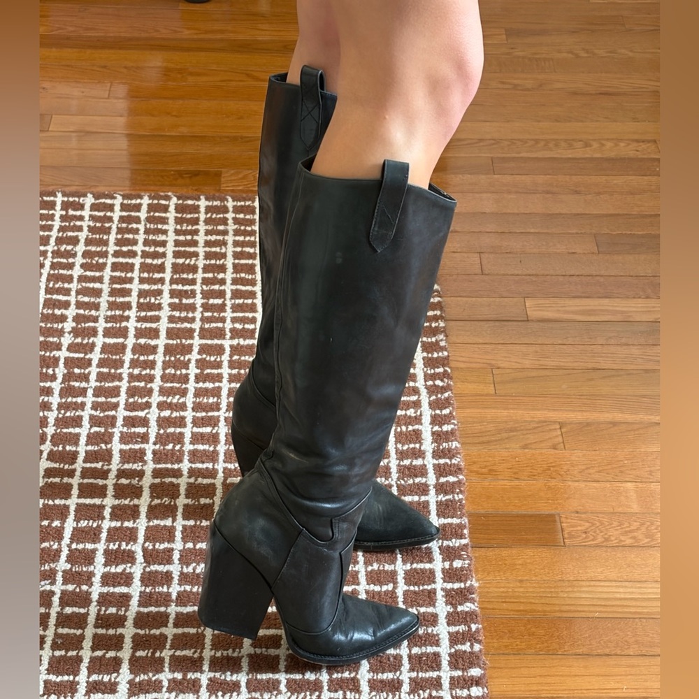 Black Real Leather Knee-High Boots